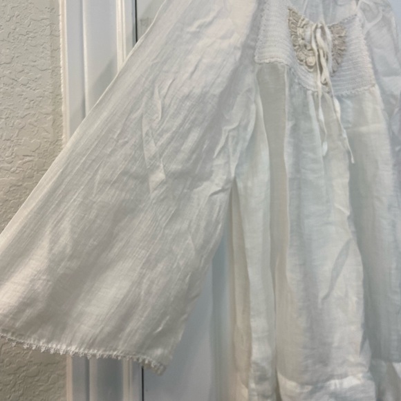 BCBGMaxazria Semi Sheer Peasant Embroidered Blouse Top - Picture 4 of 11